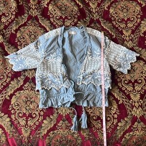 LoveShackFancy Cropped Embroidered Blouse